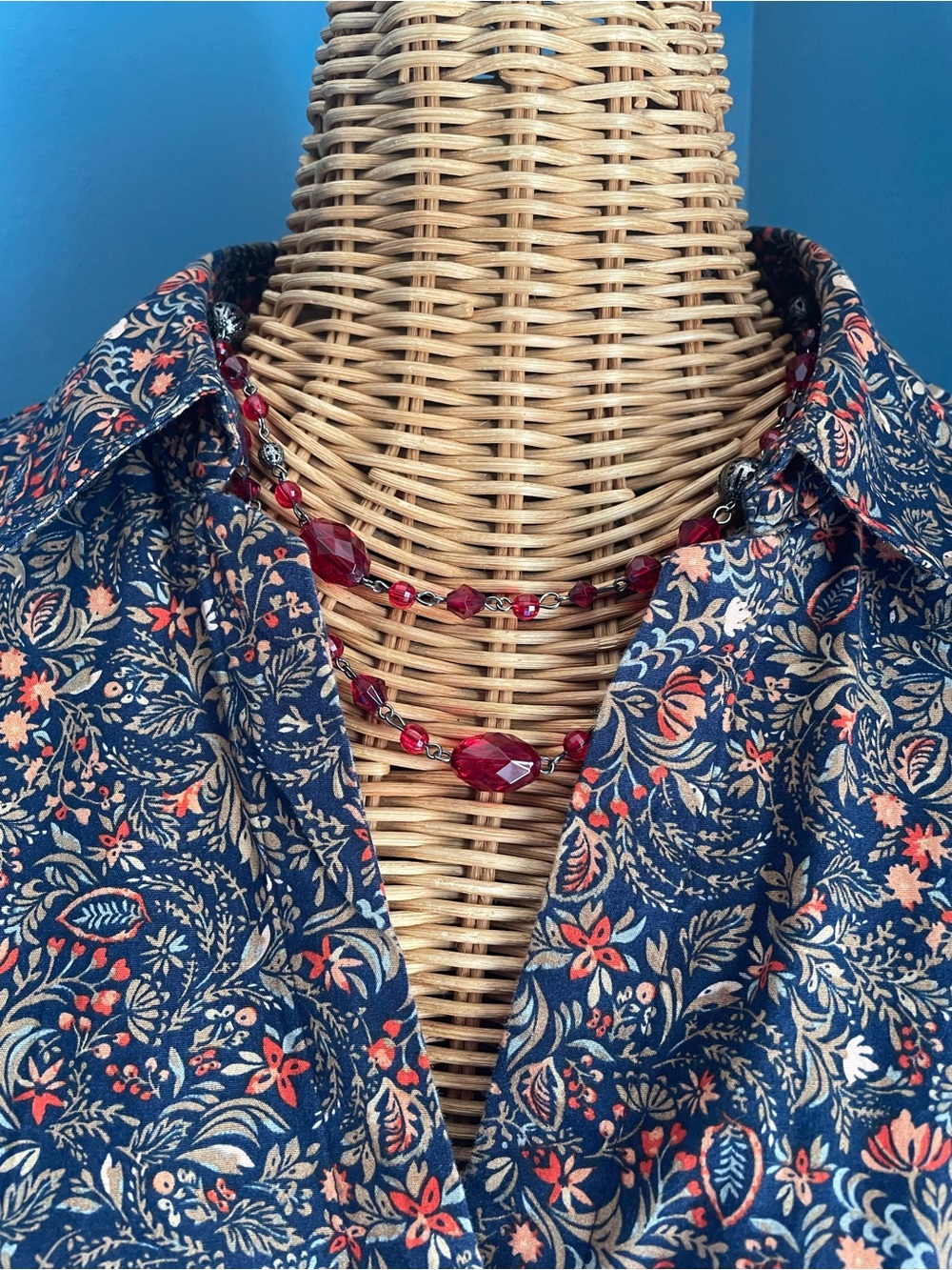 Croft Barrow 3/4 Sleeve Plus Size Blouse Navy Orange Autumn Foilage size 2X